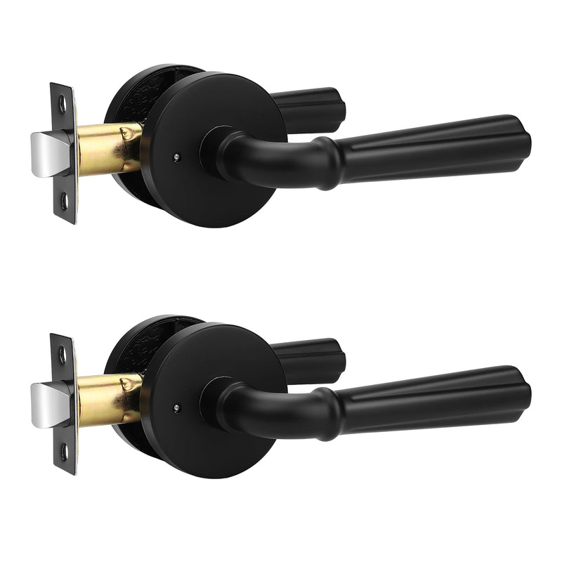 Orger 2 Pack Matte Black Interior Door Handle Round Privacy Door Lever Keyless, Bed and Bath Interior Door Lock Set Left & Right Hand Use, Modern Privacy Door Lock Black Finish, Stainless Steel