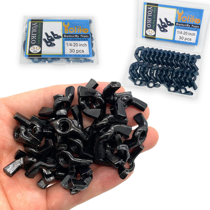 30 PCS 1/4-20 Inch Wingnuts, Quality Carbon Steel Wing Nuts Black Zinc Plated Fasteners Parts Butterfly Nut, Hand Twist Tighten Hardware Nuts Butterfly Wing-Nut 1/4-20” Assorted Kit 1/4-20"-30Pcs-Black