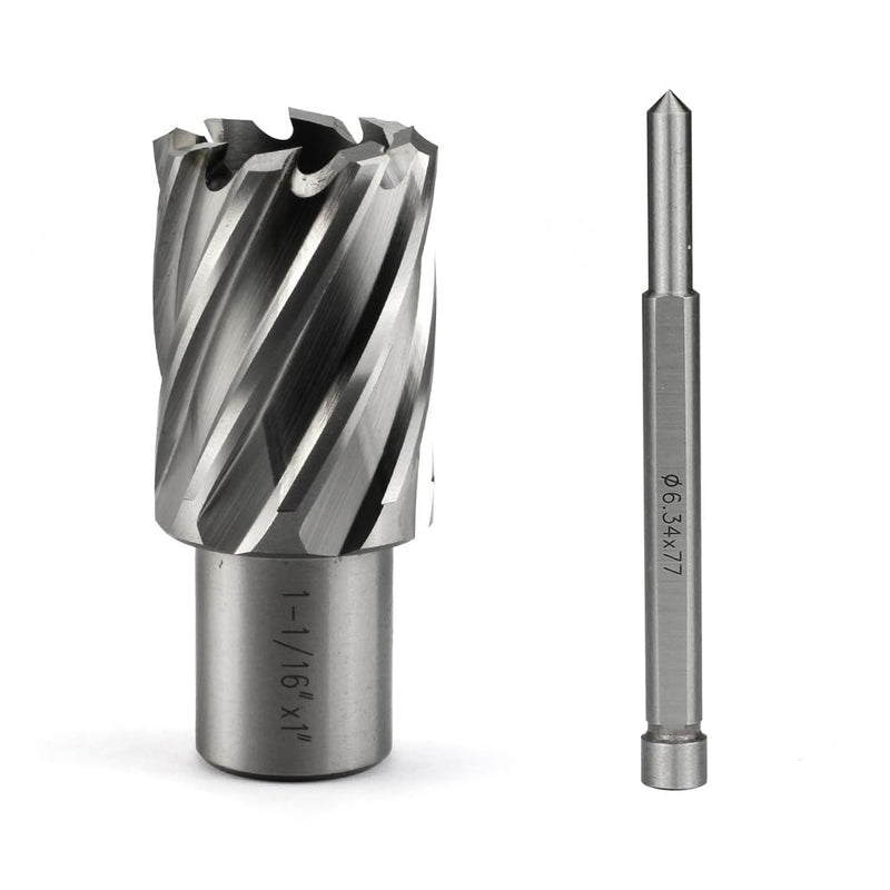 Annular Cutter JESTUOUS 1-1/16 Inch Cutting Diameter 3/4 Weldon Shank 1 Cutting Depth with Pilot Pin Slugger Bits HSS Kit for Magnetic Drill Press,1 Piece