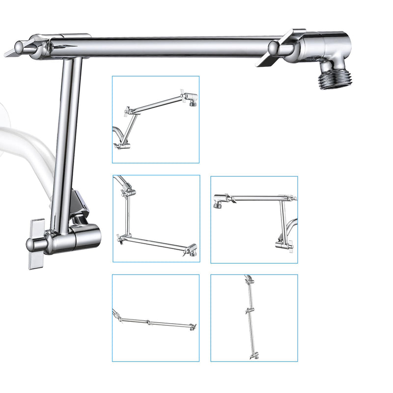 PDPBath Brass 16 Inch Shower Head Extension Arm, Upgrade Flexible Height & Angle Adjustable Shower Arm Extender with Lock Joints, for Fixed Shower Head & Handheld Shower Head, Chrome 6 Inch + 10 Inch