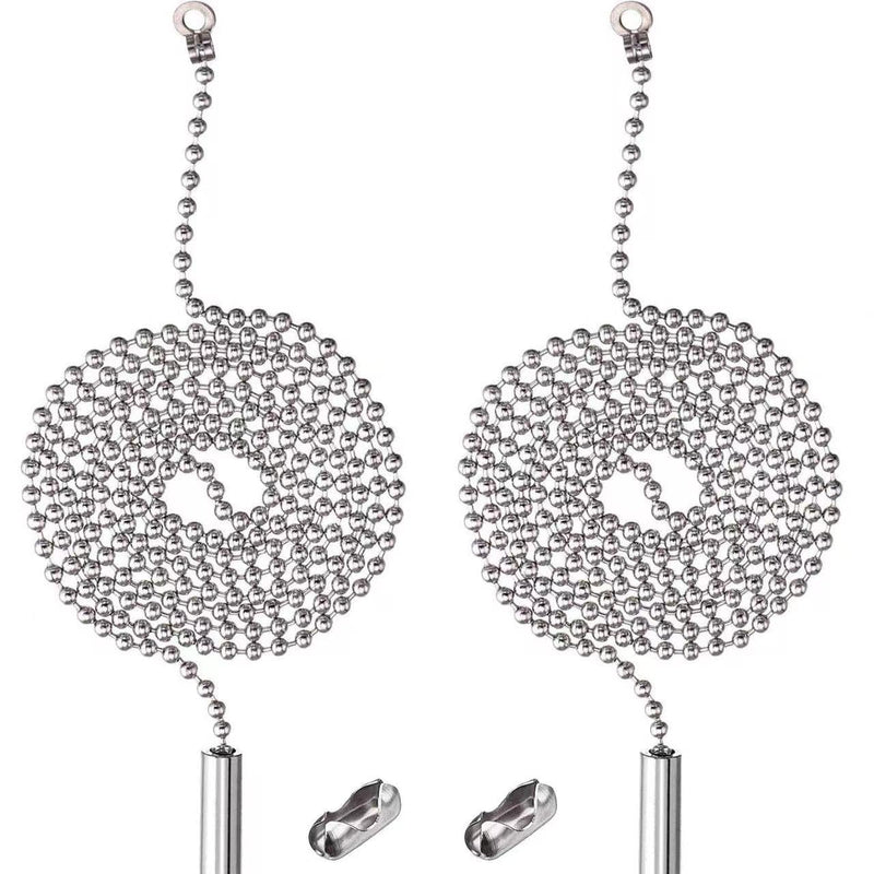 2 Pack Pull Chain String Extension with Connector for Ceiling Fan Light Fixture Light Bulb, 304 Stainless Steel Switch Chain Extender,1 Meter Length Silver