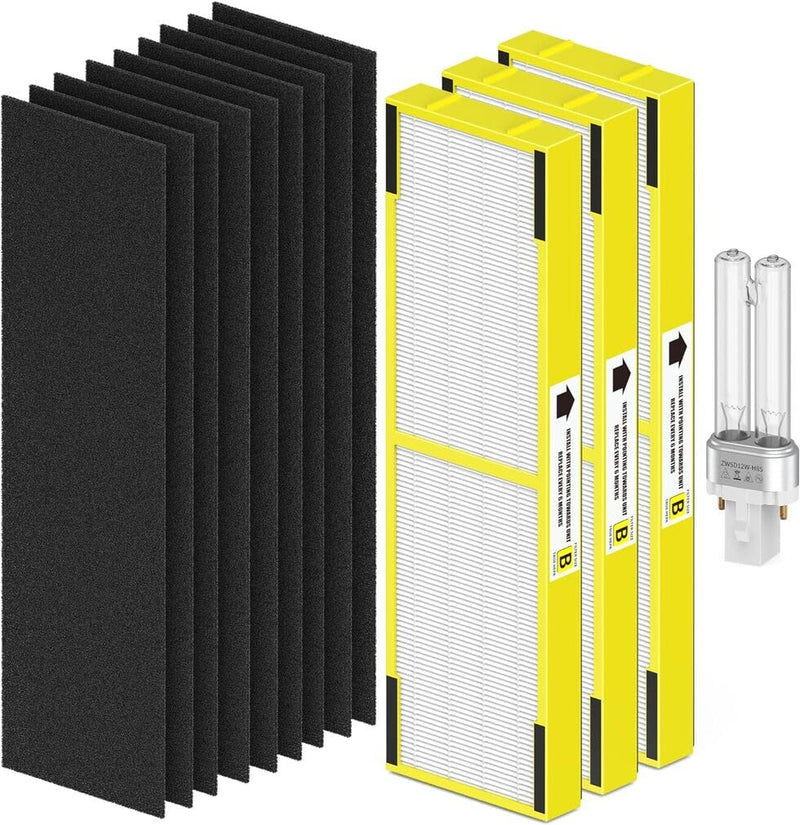 3 pack FLT4825 Filter B Replacement ＆ LB4000 Compatible with G-Guardian Filter B Purifier AC4825 AC4825E AC4300 AC4800 AC4900 AC4850, 3 HEPA Filters + 9 Carbon filters+ 1 lb4000 uv light bulb Pure 3HEPA+9Carbon+1 LB4000 uv bulb