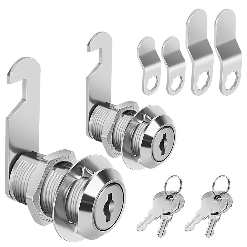 Cabinet Cam Lock Keyed Alike, 1-1/8'' (Length) Cylinder Fits on 7/8'' Max Panel Thickness, Secure File Drawer Mailbox RV Storage Replacement Set, Chrome-Finish Zinc Alloy (1-1/8 Inch 2Pcs) 1-1/8 Inch 2Pcs