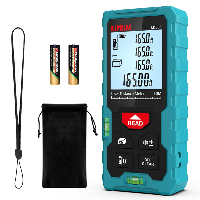Kiprim Laser Distance Measure High Accuracy 165ft Kiprim LD50E Laser Tape Measure 50M Compact Laser Measurement Tool with Larger Backlit LCD Display,ft/m/in Switching,Bubble Level 165ft(LD50E)