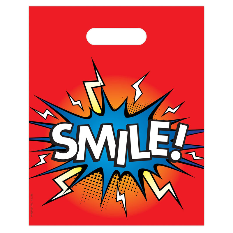 Practicon Electric Smile 8" x 10" Dental Giveaway Bag, Dental Hygiene Patient Care Goodie Bag, Dentist Office Plastic Gift Bags, 100 Pack 8" x 10"