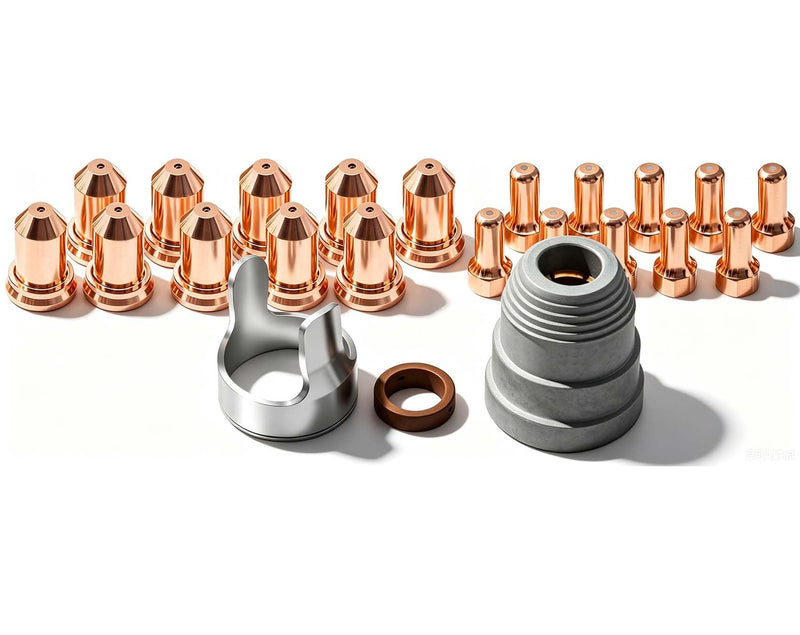 IPT-80 IPT 80 PTM-80 PT-80 Plasma Torch Consumables Kit Parts 10 Plasma Tips(1.0mm)+10 Electrodes+Retaining Cap+Spacer+Swirl Ring（23Pcs Kit）