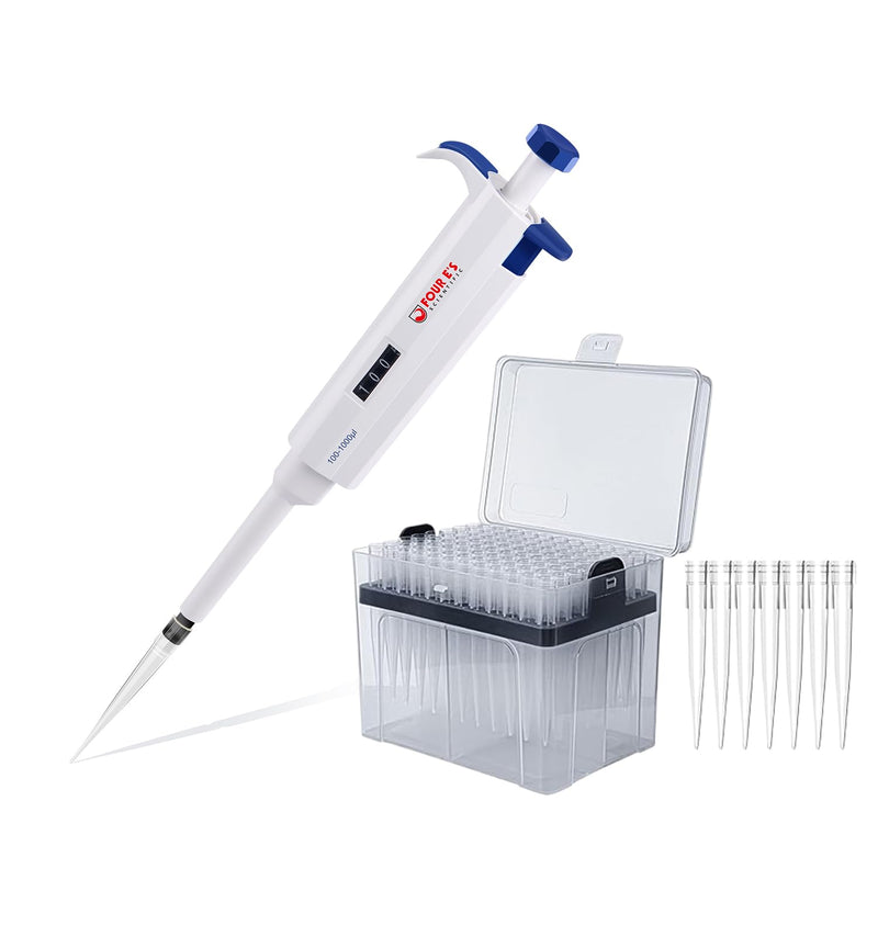 FOUR E'S SCIENTIFIC 100uL-1000uL Pipettes with 1mL Pipette Tips 96pcs
