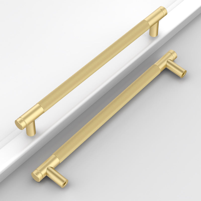 10 Pack 10"(254mm) Brushed Gold Cabinet Pulls Knurled Kitchen Cabinet Handles Drawer Pulls Cupboard Hardware for Cabinets
