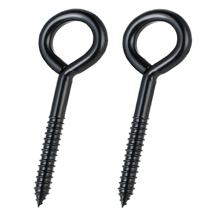 DELSWIN Eye Hooks Screw Eye Bolt - 800Lbs, 6 Inch Heavy Duty Eye Hooks, Rustproof Self Tapping Eye Bolts Eyelet Screw for Indoor & Outdoor, Hammock, Swing, Securing Cables Wire (2 Pack) Black (6Inch)-2Pcs
