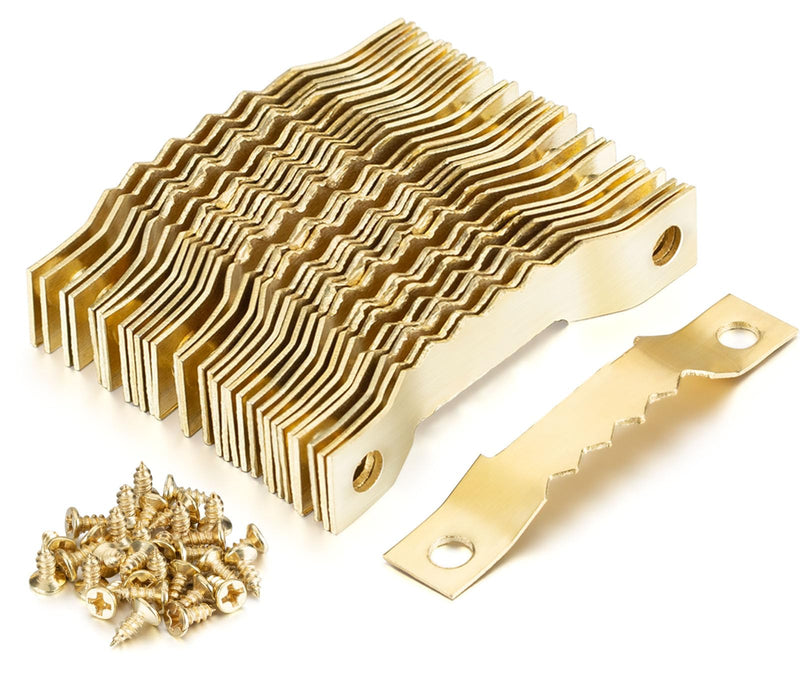 YHYZ Sawtooth Picture Hangers Bulk (Small ), 30pcs Gold Sawtooth Hangers / Hooks with 60pcs Screws, for Picture Frame Painting Photos Artwork Clock Home Decoration (30 Sets, Small) GD-30
