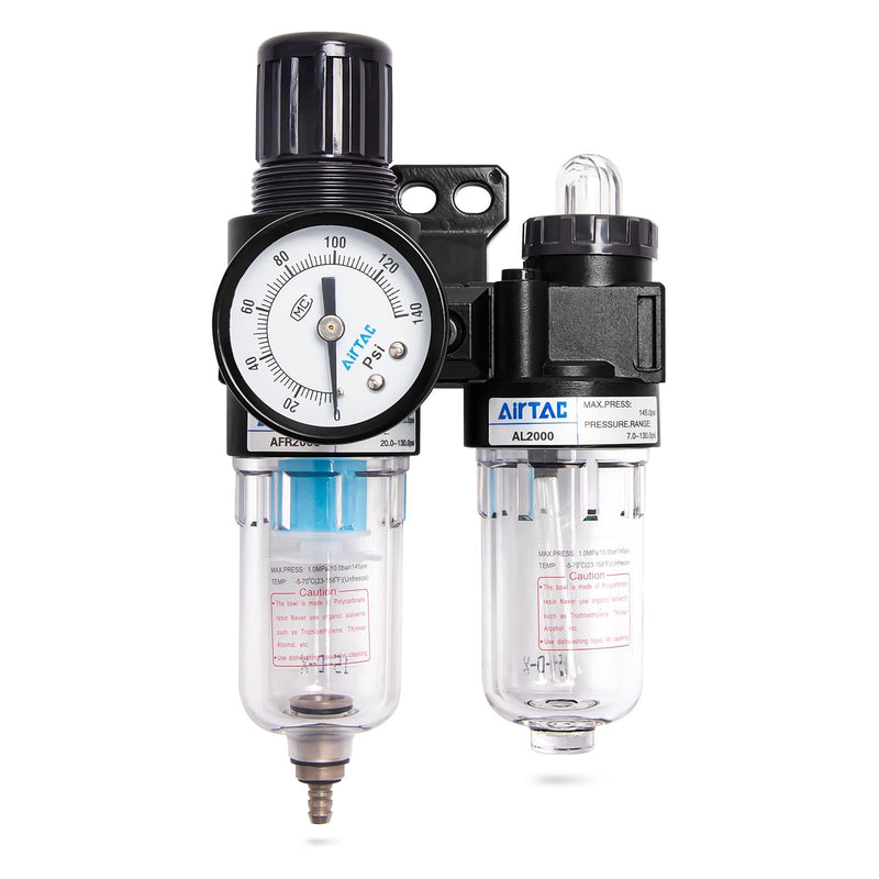 JRready Pneumatic Crimping Machine Accessory Tool, AFC20002WT Air Compressor Regulator with Gauge 1/4" Air Pressure Regulator Water Separator for Air Compressor Pneumatic Crimping Tools