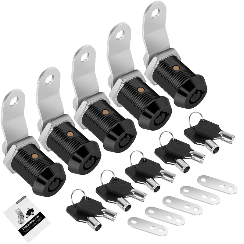 5 Pack Cabinet Lock with Keys, 7/8" RV Storage Locks Keyed Alike, RV Locks for Storage Door, Camper Cabinet Door Toolbox Lock Mailbox RV Cam Locks with Manual (Black -5 Pack, 7/8 Inch) Black - 5 Pack
