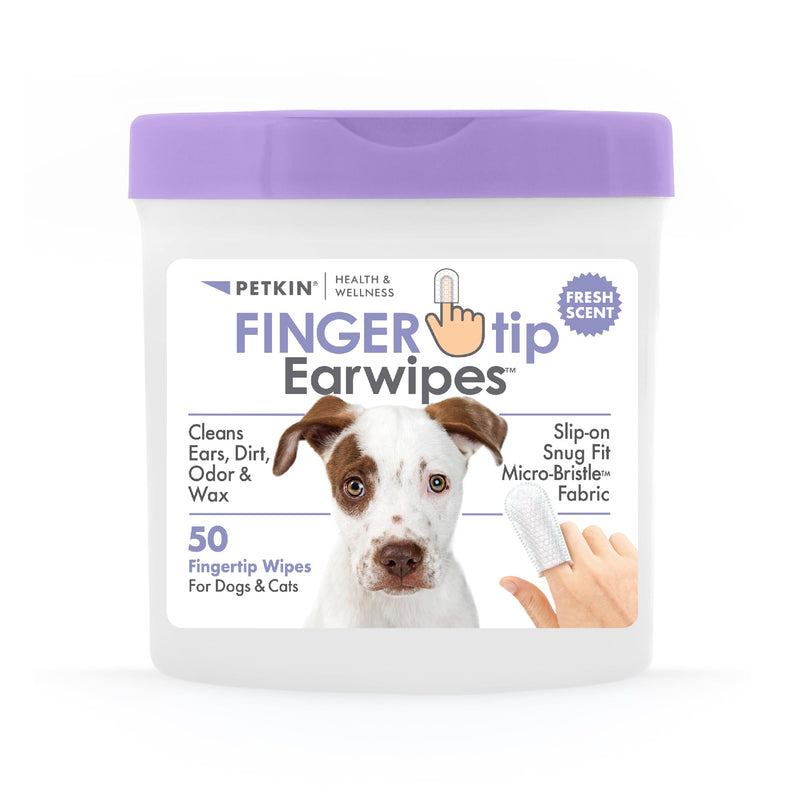 Petkin Fingertip Ear Wipes for Dogs and Cats, 50 Finger Wipes - Slip-On, Snug Fit, Micro-Bristle Fabric - Cleans Ears, Dirt, Odor and Wax - Convenient, Ideal for Home and Travel - Fresh Scent 50ct - PawsPlanet Australia