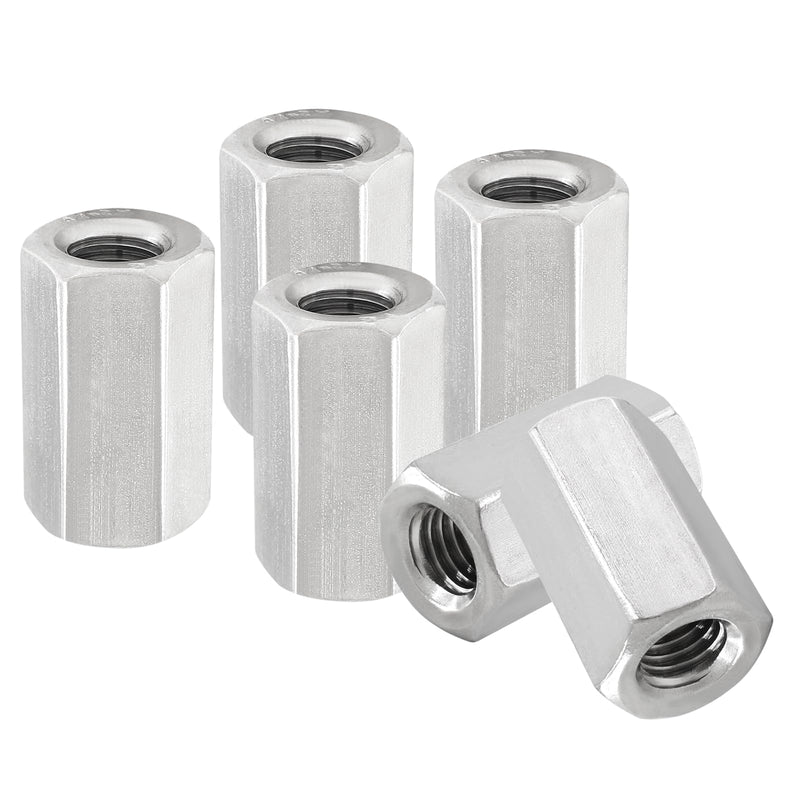 Waziaqoc M10 x 1.5-Pitch Hex Coupling Nut, 30mm Length Rod Coupling Nuts 304 Stainless Steel Long Nuts, 6PCS