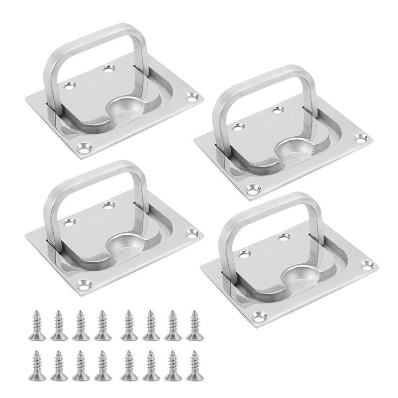4 Pack Boat Flush Hatch Pull Handle, 316 Stainless Steel Boat Ring Hatch Pull Flush Lift with Mount Screws for Marine Deck Hatch Handle 4