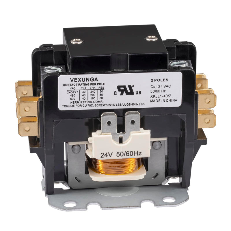 2 Pole 40 Amp 24 VAC Coil AC contactor 2P 40A 24V 50/60Hz AC Motor Contactor Replacement for Air Conditioner Compressor Condenser Unit Contactors