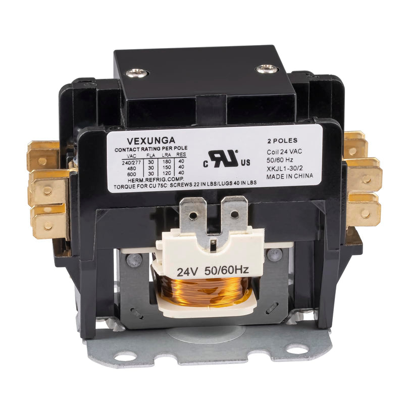 2 Pole 30 Amp 24 VAC Coil AC contactor 2P 30A 24V 50/60Hz AC Motor Contactor Replacement for Air Conditioner Compressor Condenser Unit Contactors
