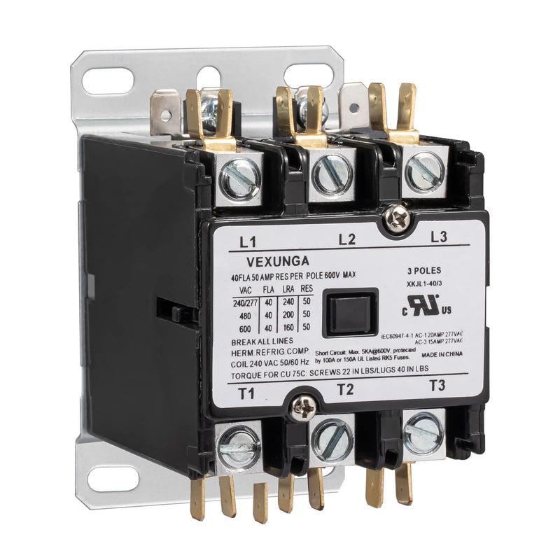 3 Pole 40 Amp 240 VAC Coil AC contactor 3P 40A 240V 50/60Hz AC Motor Contactor Replacement for Air Conditioner Compressor Condenser Unit Contactors