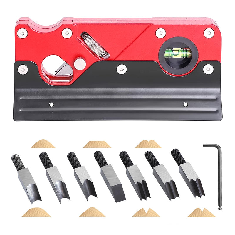 Chamfer Plane, Wood Chamfer Plane with 7 Cutter Heads, Woodworking Edge Corner Flattening Tool with Auxiliary Locator, Woodworking Hand Planer Suitable for Quick Edge Trimming of Wood (Red) Red