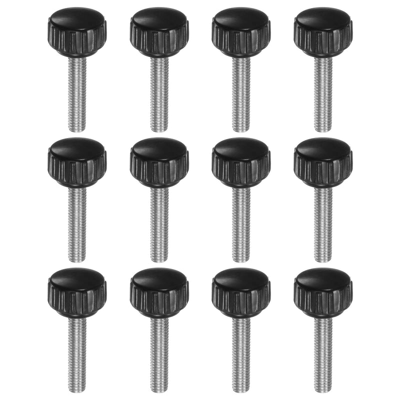 HARFINGTON 12pcs Knurled Knobs M5 x 25mm Male Thread 16mm Head Grip Plastic Metric Clamping Knobs Handles Thumb Screws with Threaded Stud, Black M5 x 25mm x 16mm