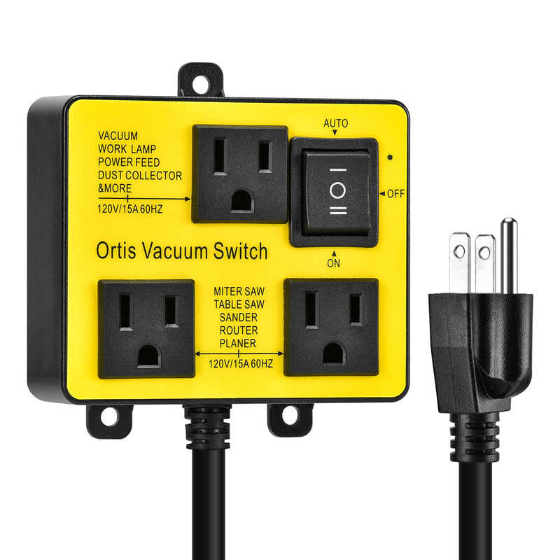Automatic Vacuum Switch, Ortis Vacuum Switch for More Power Tools, Delay Vacuum On/Off to Prevent Circuit Overload and Tripping, Keep Your Workplace Cleaner, Better for Your Lung Yellow
