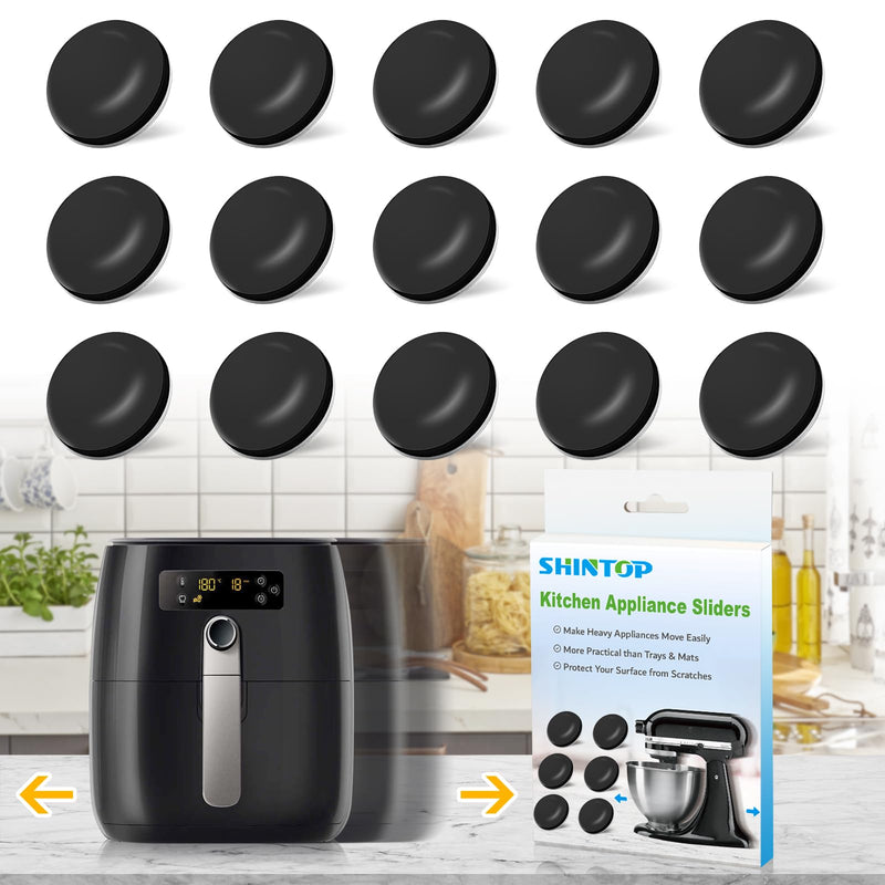 Kitchen Appliance Sliders, 16pcs Self Adhesive Small Appliance Sliders Easy Mover Space Saving Home Must Have Gadgets for Countertop Coffee Maker, Air Fryer (Black) Black