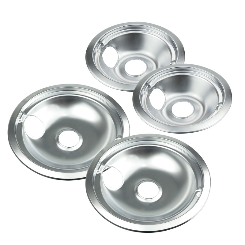 Chrome Range Drip Pans compatible with GE, Hotpoint and Kenmore Electric Stove - Replacement for WB31T10010, WB31T10011 (4 Pack, 2pcs 6" and 2pcs 8") for GE(2x6" and 2x8")