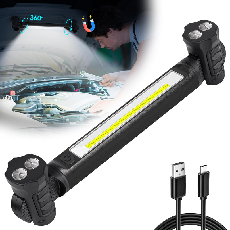 Work Light, 2500LM Ultra Bright, 5200mAh Rechargeable LED Work Lights, Magnetic Underhood Work Light Bar with Hooks, Portable Mechanic Light for Car Repairing/Inspection/Garage/Workshop/Emergency Black - NewNest Australia