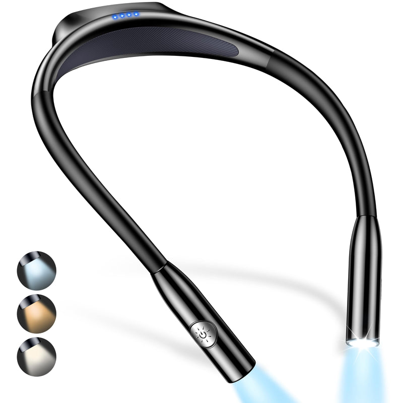 Gritin LED Neck Reading Light,Book Light for Reading in Bed-Eye Caring 3 Colors, Dimmable Brightness, Bendable Arms, 80+Hrs Runtime, Neck Round Design, Comfortable &Lightweight for Crafting, Knitting Black