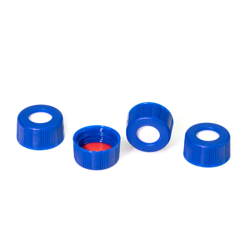 ALWSCI 200PCS 9mm HPLC 2ml Autosampler Vial Caps Blue 9-425 Ribbed Screw Caps with Red PTFE&White Silicone Septa 9mm Red PTFE&White Silicone Liner