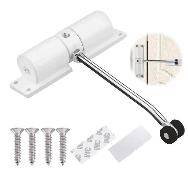 Automatic Door Closer, Zinc Alloy Safety Spring Door Closer Adjustable 30 kg Closing Door Hinge (White) White