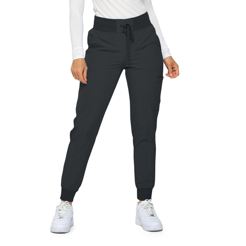 Monarch Uniforms Womens Jogger Scrubs Ribbed Jogger Scrub Pants for Women Medium Black