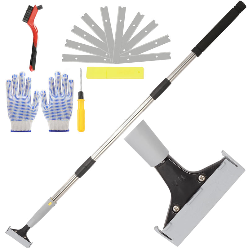 61in Floor Scraper Long Handle Heavy Duty, 4 inch Razor Blade Floor Scrapers Metal Paint Scraper with 10PCS Extra Metal Blades Paint Scraper Ideal for Cleaning Stove Top Windows Glass Wall 000