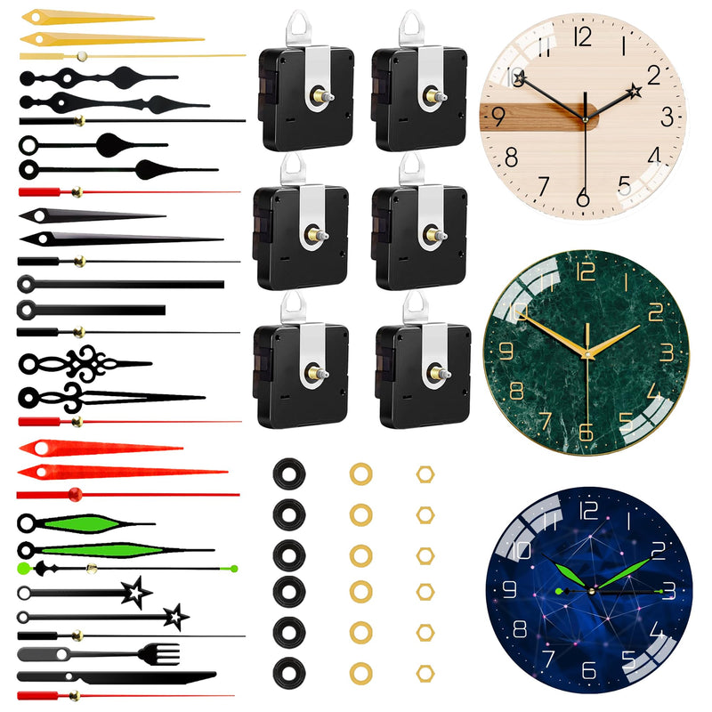 6 PCS High Torque Quartz Clock Movement Mechanism Replacement Clock Kit with 10 Different Pairs of Hands Clock for DIY Repair Clock Parts Shaft Lengths 12mm 15.5mm 21.5mm (Style 2) Style 2