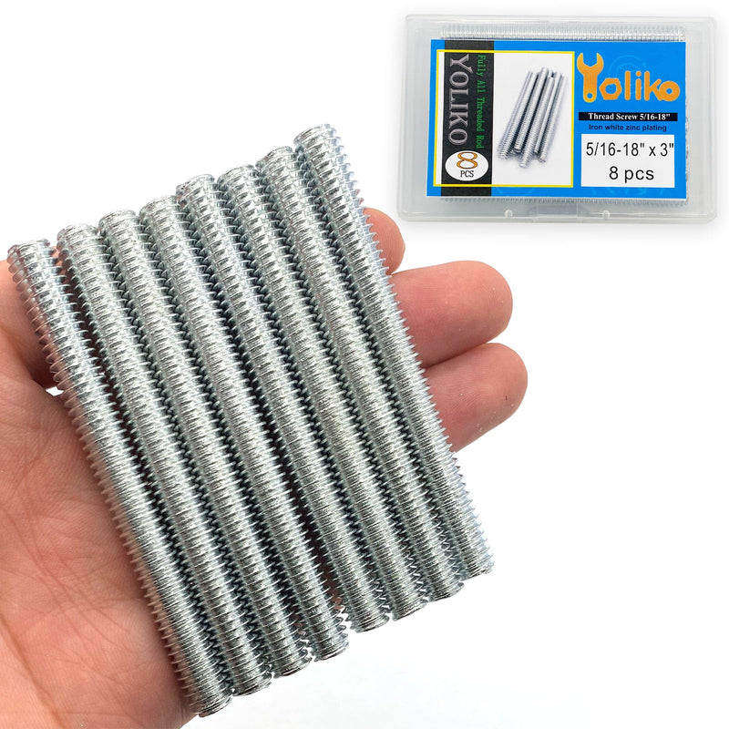 8pcs Silver Zinc Fully All Threaded Rod Carbon Steel Long Thread Screw 5/16x3" for Furniture Garden Railing Mounting Assembly Fastening Steel Frame Connection Full Thread Rod for Furniture Silver-Zinc 5/16x3 Inch-8P