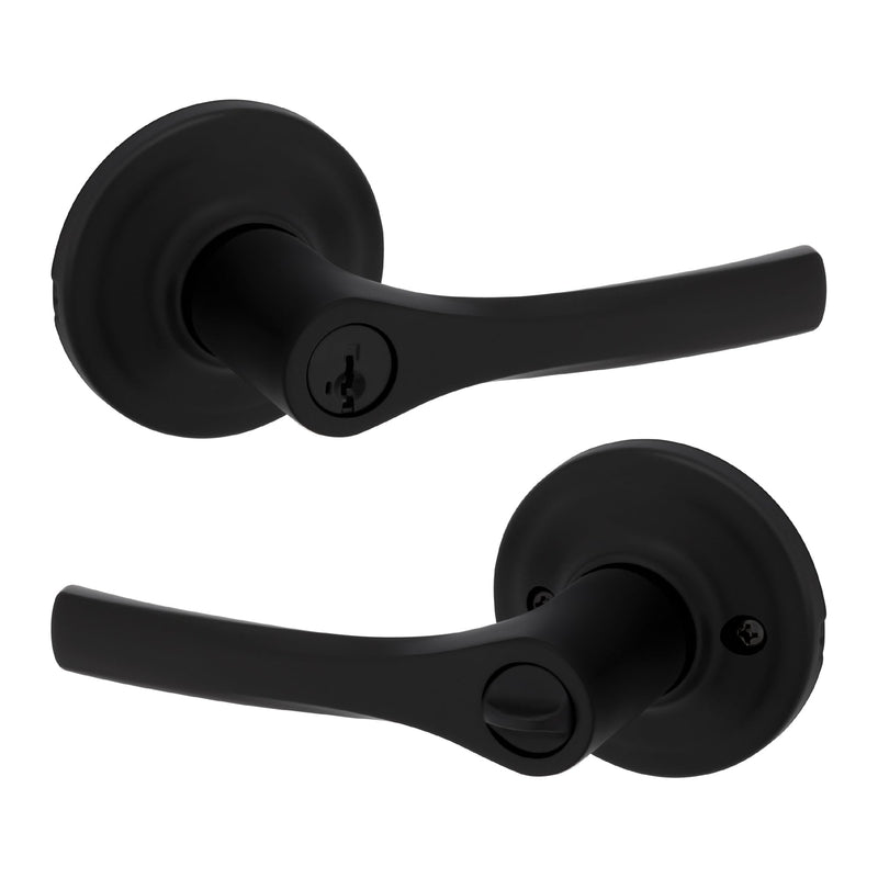 Kwikset Henley Interior Privacy Door Handle with Lock, Door Lever For Bathroom and Bedroom, Matte Black Reversible Keyless Turn Lock, with Microban Protection