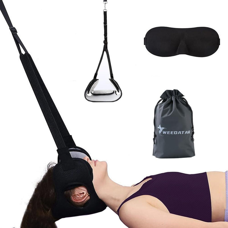 WEEOATAR Adjustable Neck Traction for Neck Pain, Neck Stretcher Strap for Pinched Nerves, Neck Stretcher with Release Buckle, Neck Decompression Device with Ear Hole for Indoors or Outdoors (Black 2) Black 2