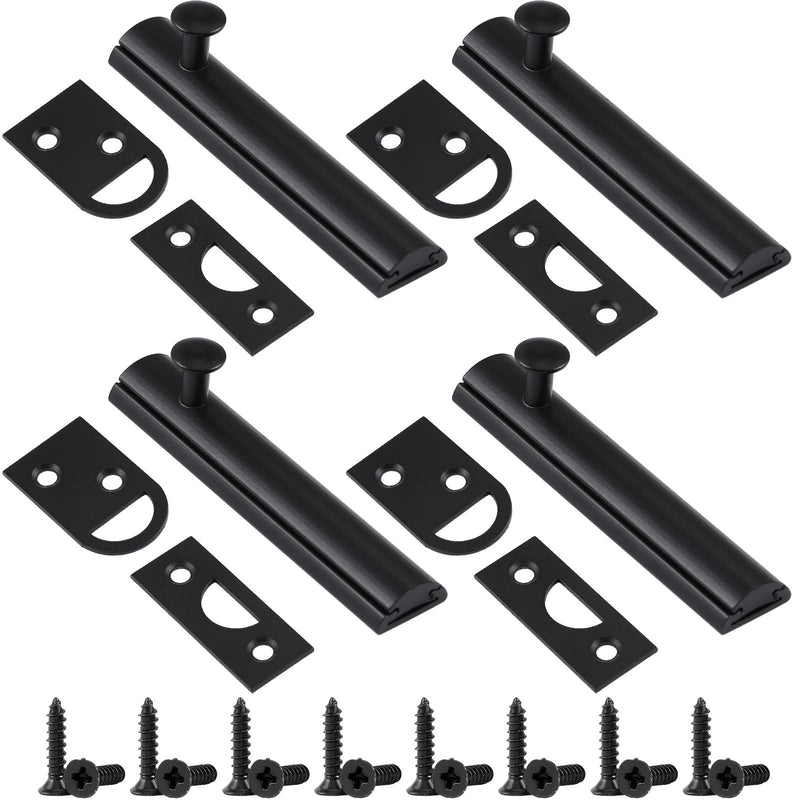 Lothee 4 Pcs Solid Brass Surface Bolt Door Slide Bolt Door Latches for Top of Door Slide Latch Lock (Matte Black,3") 3'' Matte Black - NewNest Australia