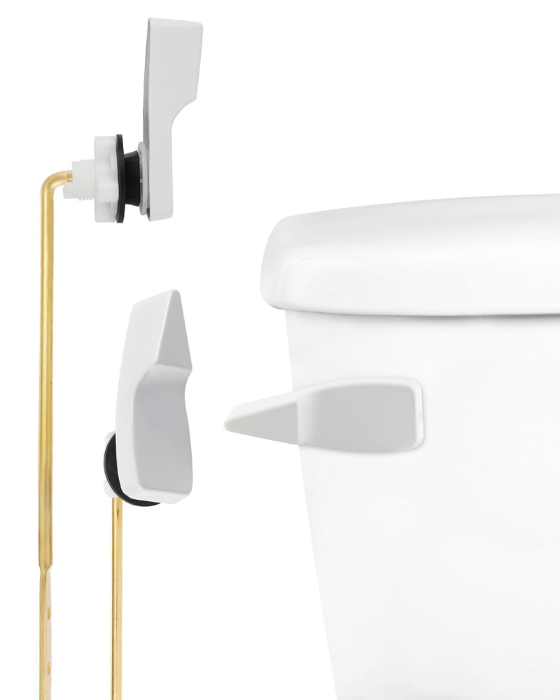 Hibbent Toilet Handle Replacement, Front Mount Tank Flush Lever Handle Compatible with American Standard, Toilet Trip Lever with Stainless Steel Flapper Chains, White