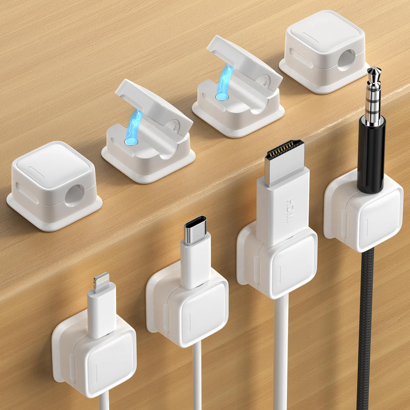 8 Pack Magnetic Cord Organizer Holder,Strong Adhesive Desk Cable Management Easy Open,Organize Phone Charging Cords Wire Holder Organizer Neatly for Home,Office,Car,Desk,Nightstand-White 8pack White
