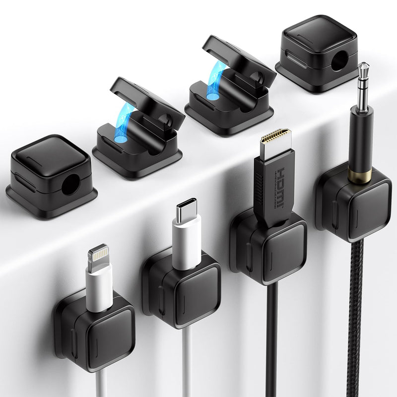 8 Pack Cord Organizer Holder,Costop Strong Adhesive Desk Cable Management Magnetic Easy Open,Organize Phone Charging Cords Wire Holder Organizer Neatly for Home,Office,Car,Desk,Nightstand 8pack Black