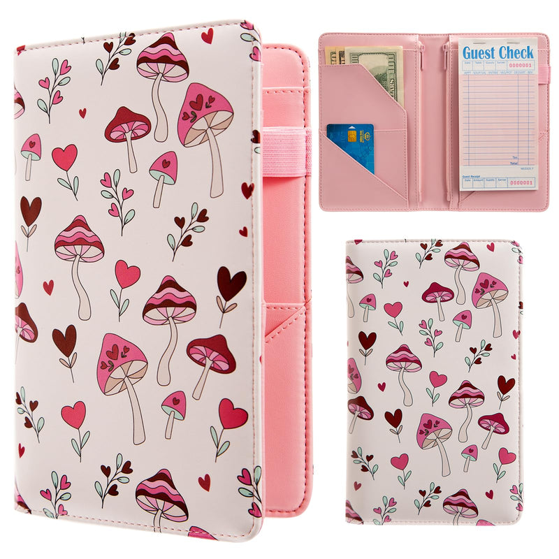 Pink Server Book, Server Books for Waitress, Waitress Book with 2 Zipper Pocket, Cute Server Book, Server Note Pads Waitress Book with Money Pocket Fit Server Apron (Pink Mushroom) Pink Mushroom
