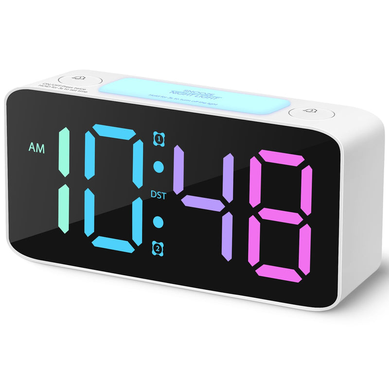 Cadmos Super Loud Alarm Clock for Heavy Sleepers Adults,Digital Clock with 7 Color NightLight,Adjustable Volume,USB Charger,Small Clocks for Bedrooms,Ok to Wake Up for Kids,Teens (White+RGB) White+rgb