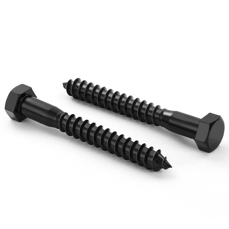1/2" x 4" Hex Head Lag Screws Bolts, External Hex Drive, Stainless Steel 304, Black Oxide, Hexagon Head Wood Screws, Partial Thread, 5 PCS 1/2" x 4"