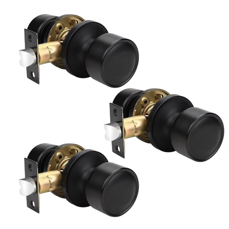 Indoor Matte Black Door Knobs Interior 3 Pack for Closet and Hallways, Modern Kitchen Black Door Handle Interior, Flat Passage Closet Door Knobs Keyless No Lock Passage Door Knobs