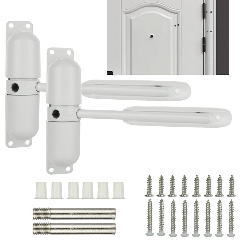 2PCS Automatic Door Closer Safety Spring Door Closers, 4-1/2"or 3-1/2” Adjustable Closing Door Hinge Black & White Door Closer Auto for Self-Closing, Residential, Commercial (White) White-4-1/2"