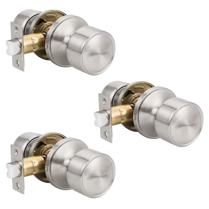 3 Pack Flat Passage Closet Door Knobs Interior in Satin Nickel, Non-Locking Modern Kitchen Door Handle Interior, Indoor Keyless Door Knob No Lock for Hallways 3 Passage Door Knobs