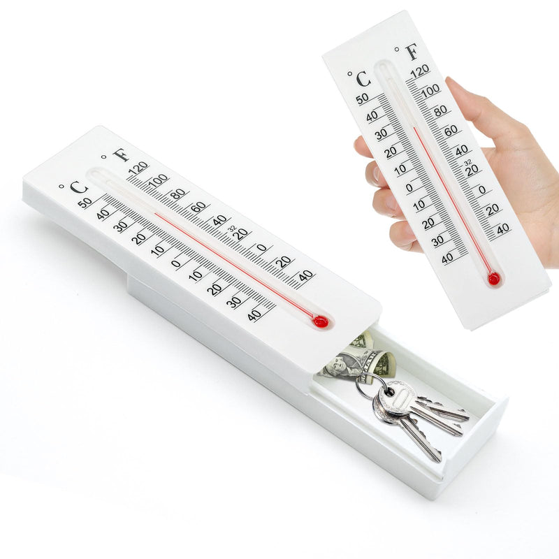 Key Cabinet Outdoor, Key Lock Box, Thermometer Decorative Hide a Keys Lockbox for Outside Waterproof Dexspoeny Secret Hidden Storage Coins, Money and Hold House Spare Keys for Safe Storage 1PCS