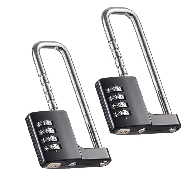 Cabinet Combination Padlock, U Shaped Stainless Steel Gym Locker Lock With Code Long Adjustable Shackle for Outdoor, School, Sports Lockers, Fences (Black-2pcs) Black-2pcs