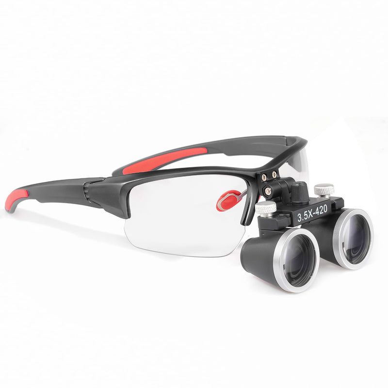EustomA 3.5X Binocular Loupes Head Magnifier Frame Anti Slip 420mm Working Distance Optical Glasses Angle Adjustable for Lab DY-117 (Black) Black